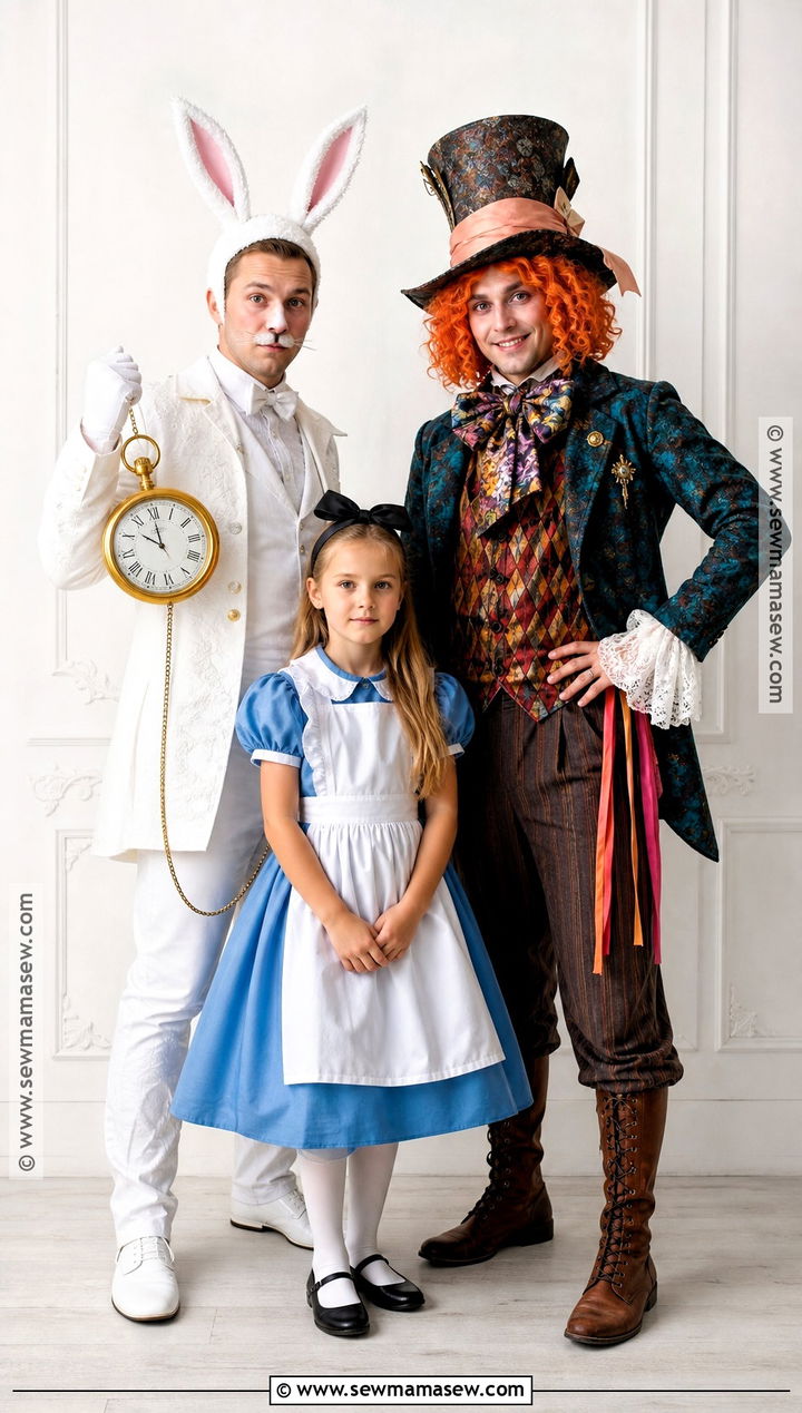 Family Of Three Alice White Rabbit And Mad Hatter Costume - 30 alice in wonderland family costumes