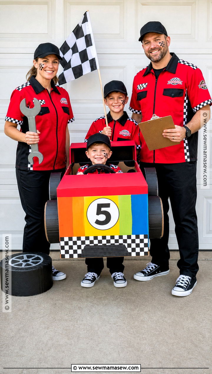 Family Race Car And Pit Crew Costume - 30 car costume ideas