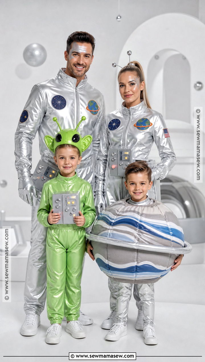Family Space Costume With Astronauts And Alien - 50 halloween costumes ideas