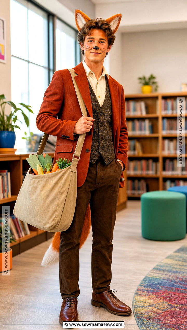 Fantastic Mr Fox Costume With Rust Blazer - 30 teacher book week costume ideas