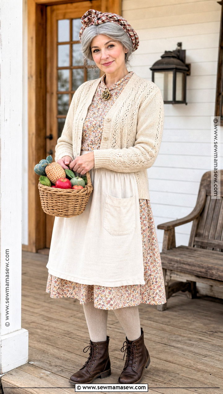 Farm Grandma Costume With Calico Dress - 30 Grandma Costume Ideas for Women