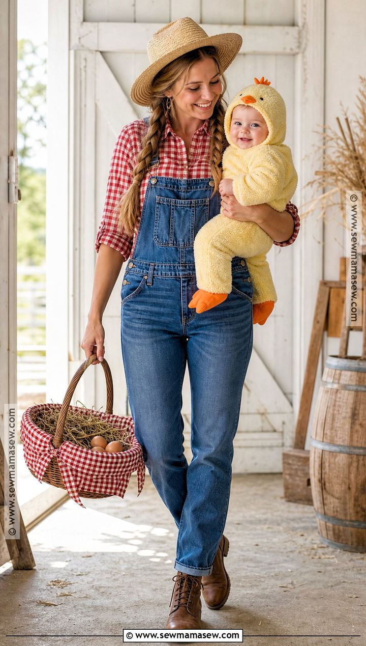Farmer And Baby Chicken Costume - 35 mom and baby halloween costumes