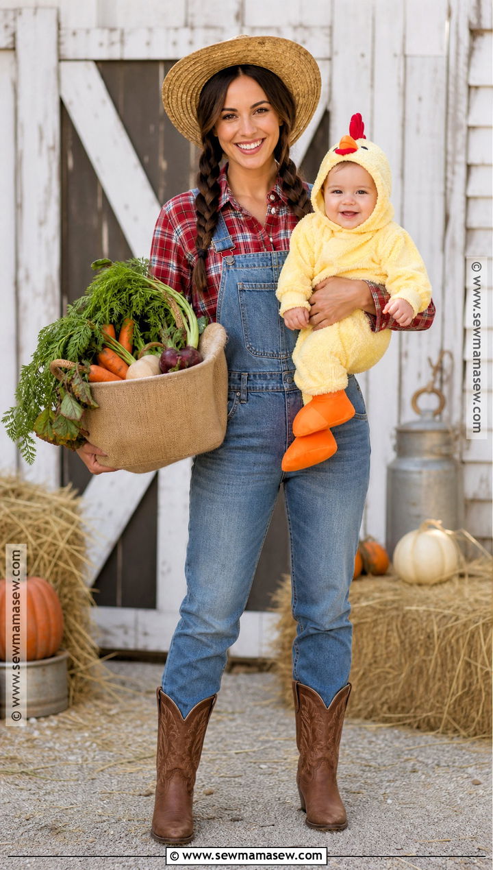 Farmer And Baby Chicken Costume - 30 mom and baby costumes