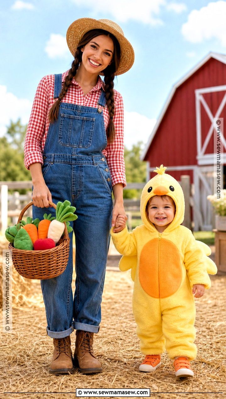 Farmer And Little Chick Costume - 30 Mom And Toddler Halloween Costumes
