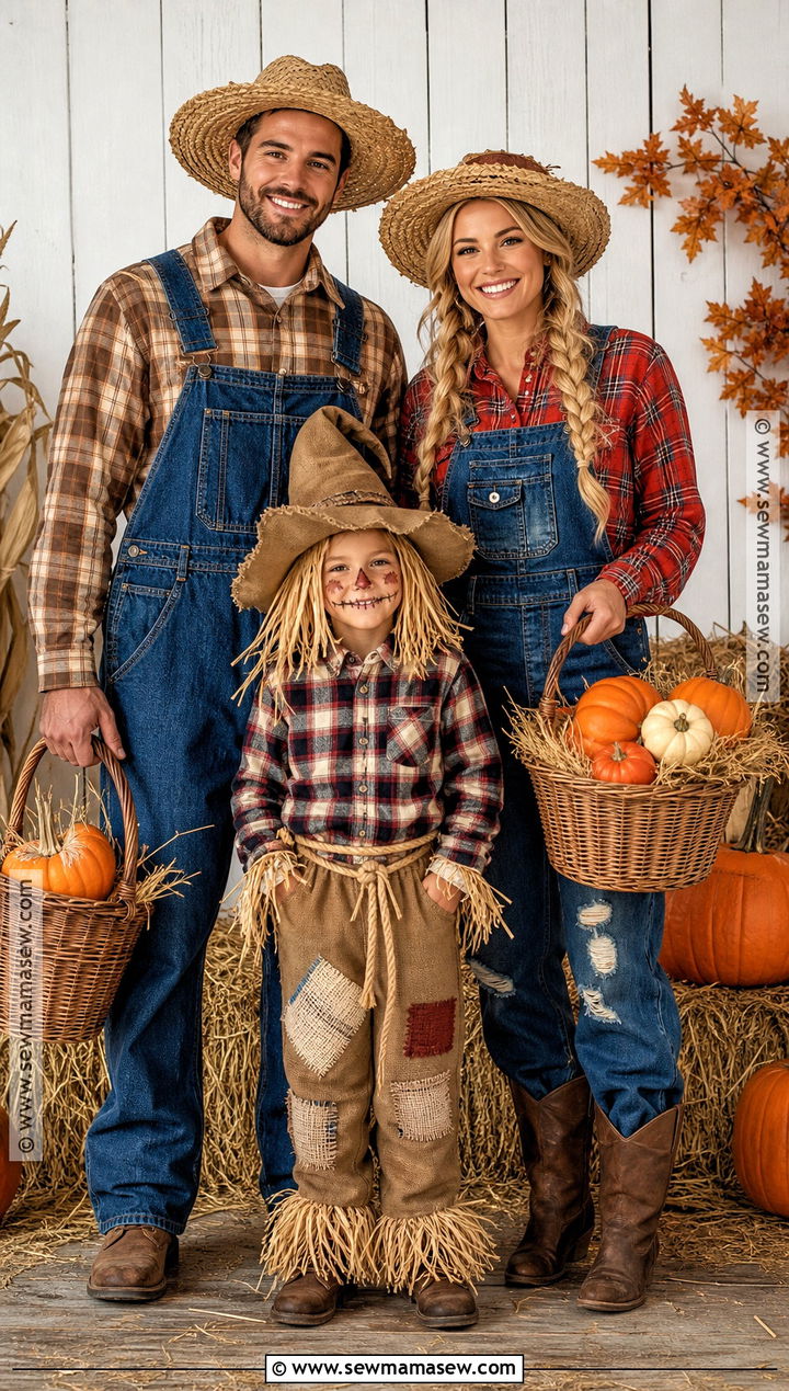 Farmer And Scarecrow Family Costume - 35 Family Of Three Halloween Costumes