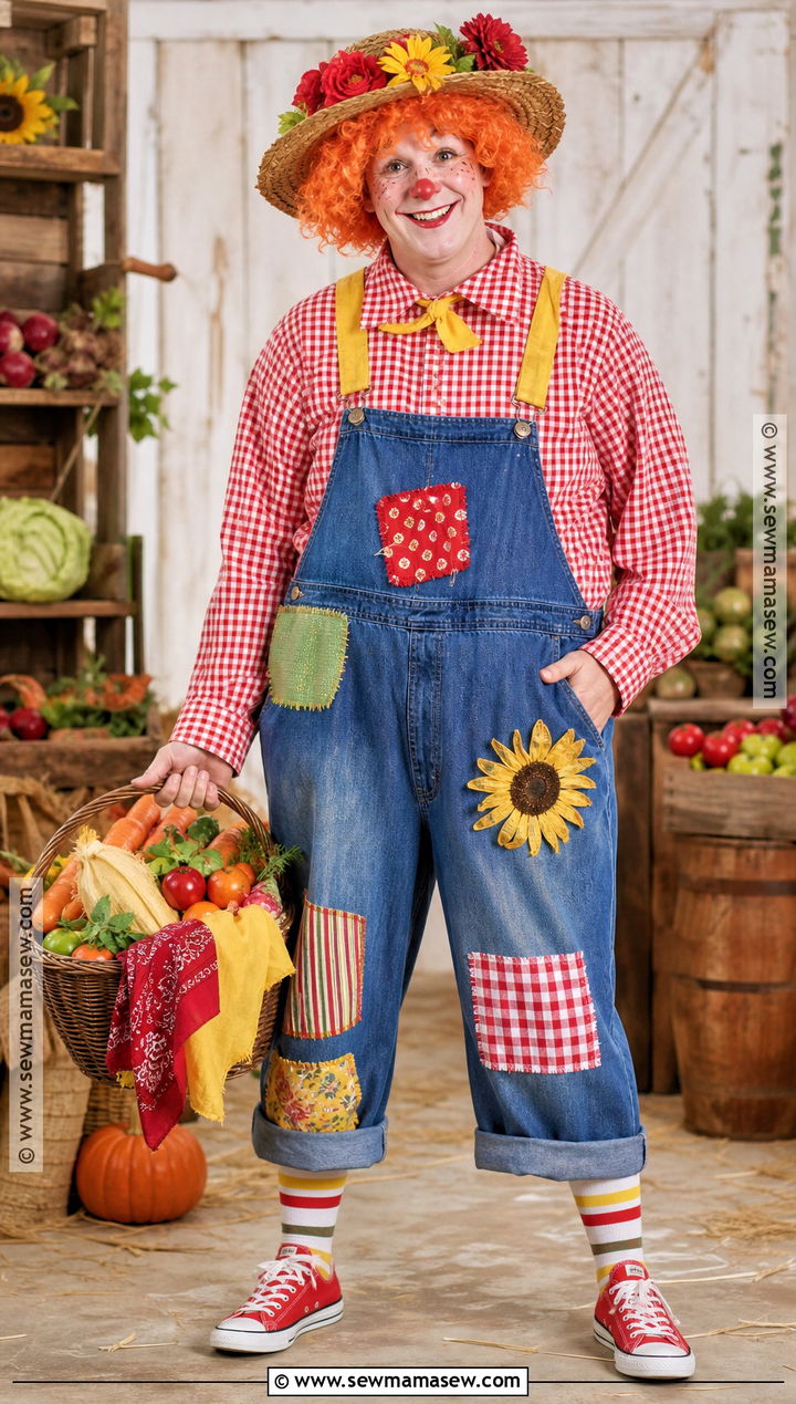 Farmer Clown Costume With Denim Overalls - 30 Costume Clown Ideas