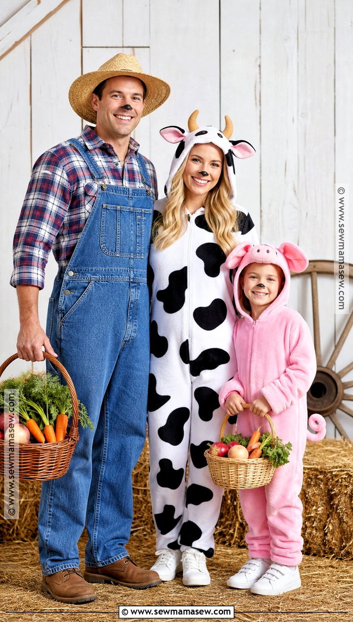 Farmer Cow And Pig Costume - 45 family of 3 halloween costumes