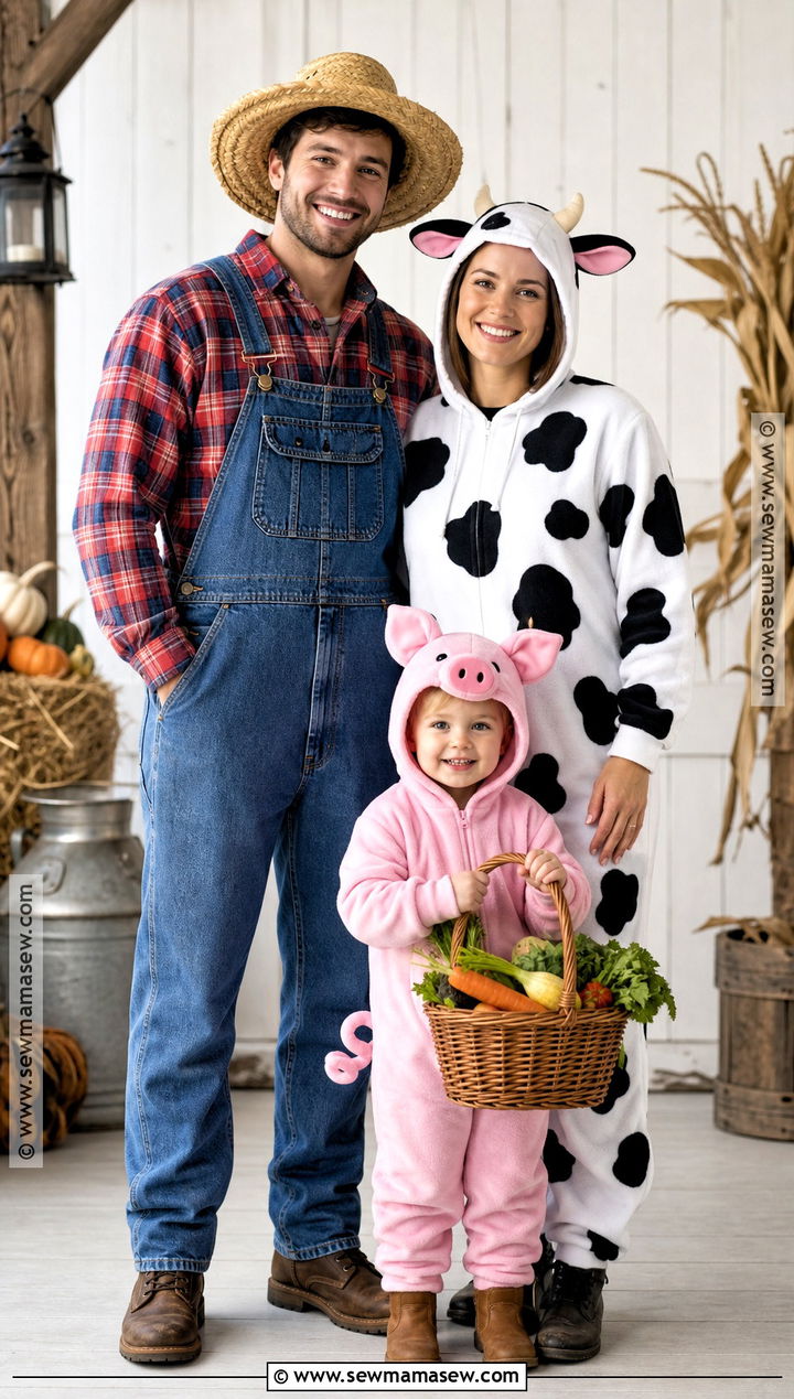 Farmer Cow And Pig Costume - 30 3 Family Halloween Costumes