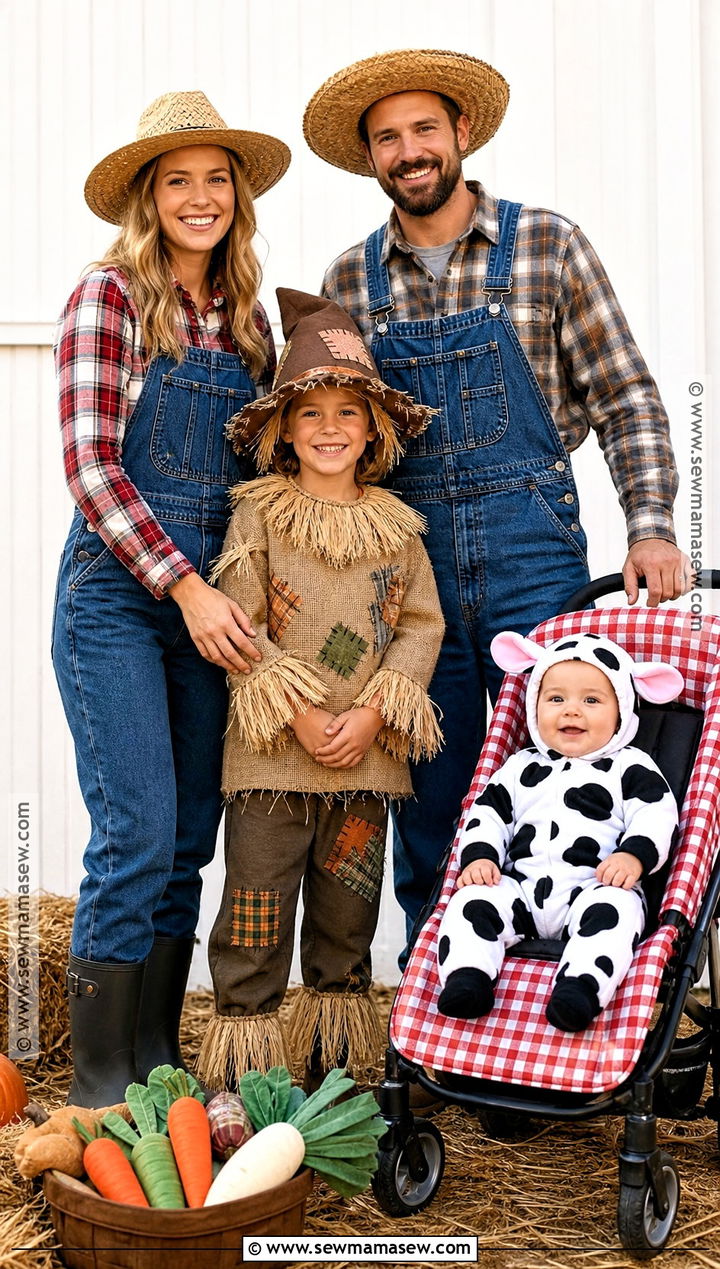 Farmer Family Costume With Baby Cow - 30 Family Of 4 Halloween Costumes With for Babies