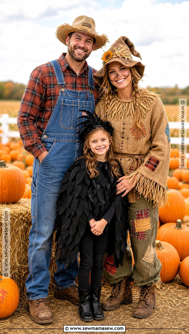 Farmer Scarecrow And Crow Costume - 35 halloween family costumes for 3