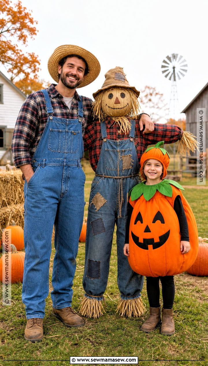 Farmer Scarecrow And Pumpkin Costume - 30 family costumes for 3