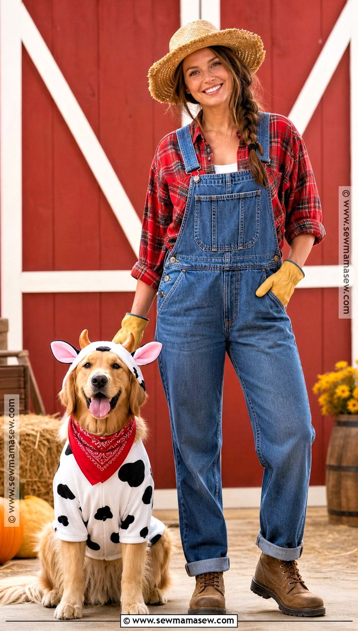 Farmer and Cow Dog and Owner Costume - 30 dog and owner costumes