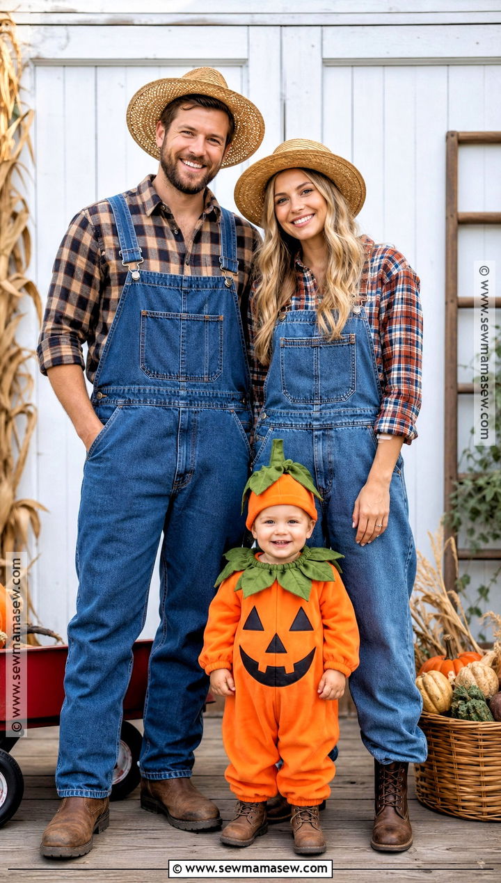 Farmers And Pumpkin Costume - 30 cute family halloween costumes for 3