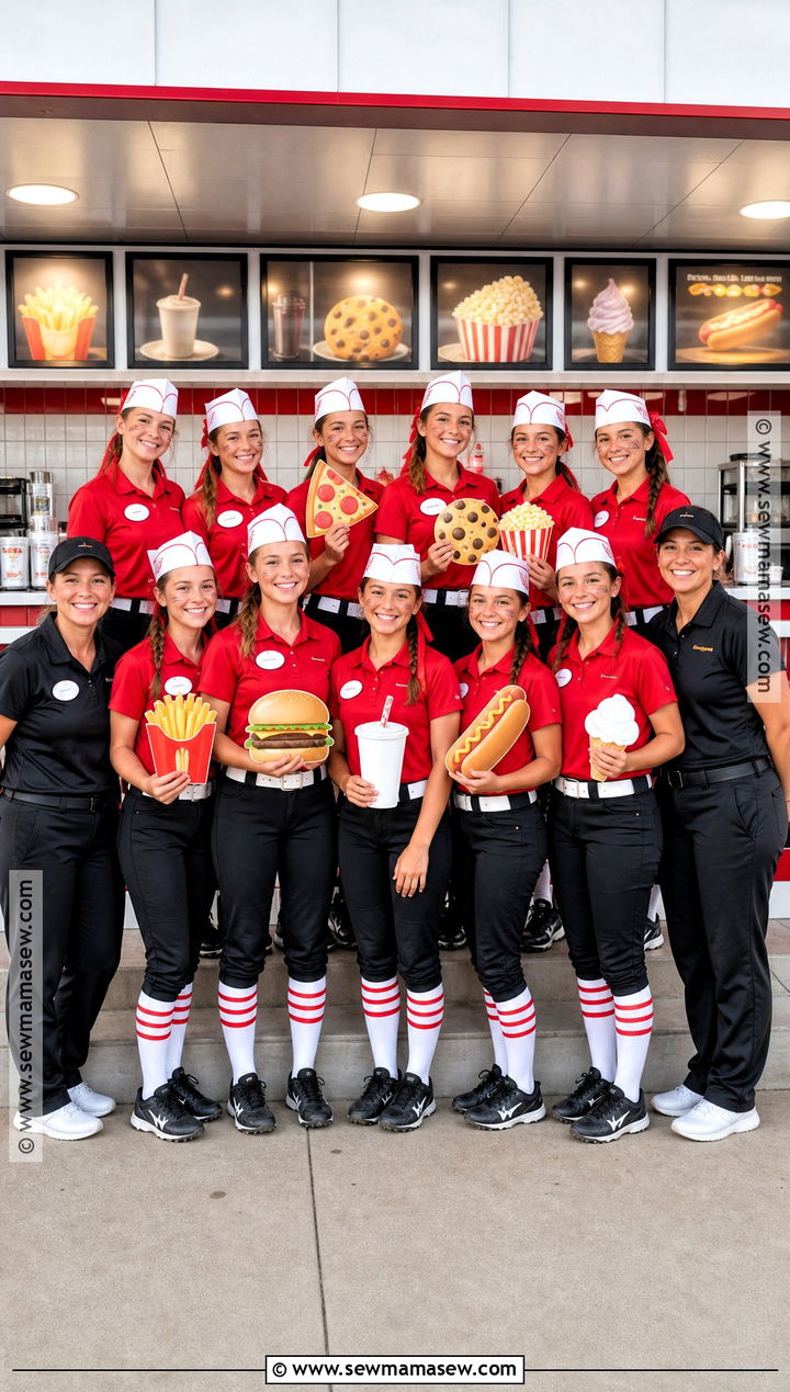 Fast Food Crew Softball Team Costume - 35 softball team halloween costume ideas