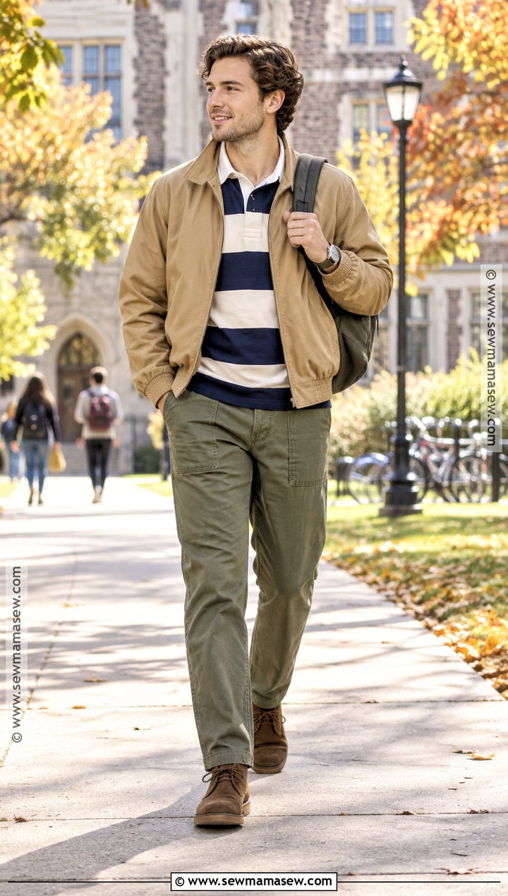 Fatigue Pants With Rugby Shirt - 15 Autumn Pants for Men