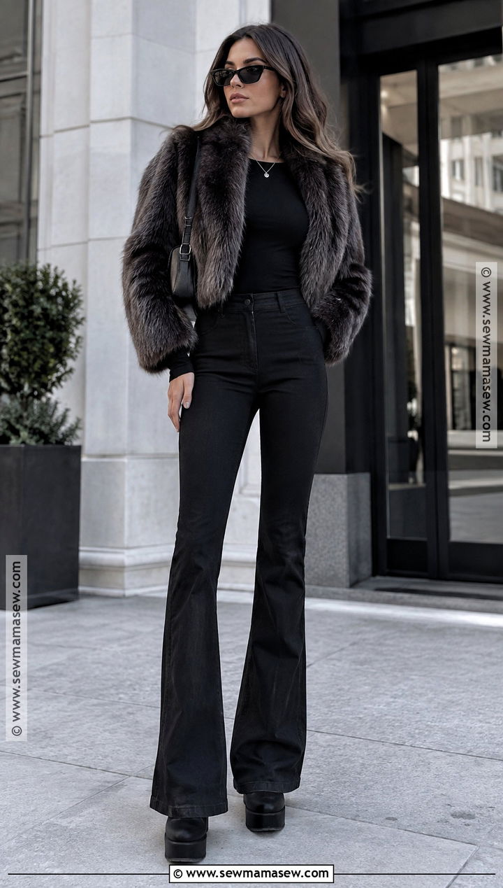 Faux Fur Coat And All Black Fall Outfit - 25 alternative fall outfits