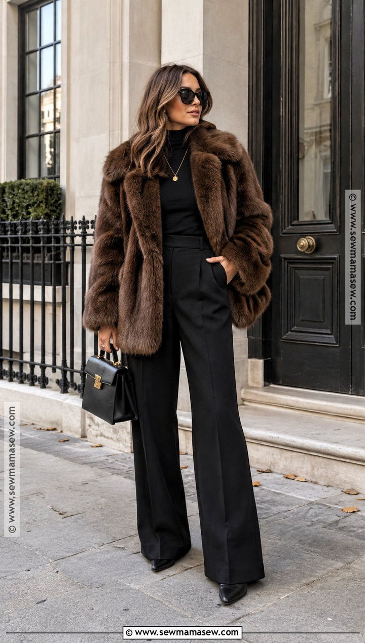 Faux Fur Coat And Black Trouser Outfit - 15 Autumn 2026 Outfits