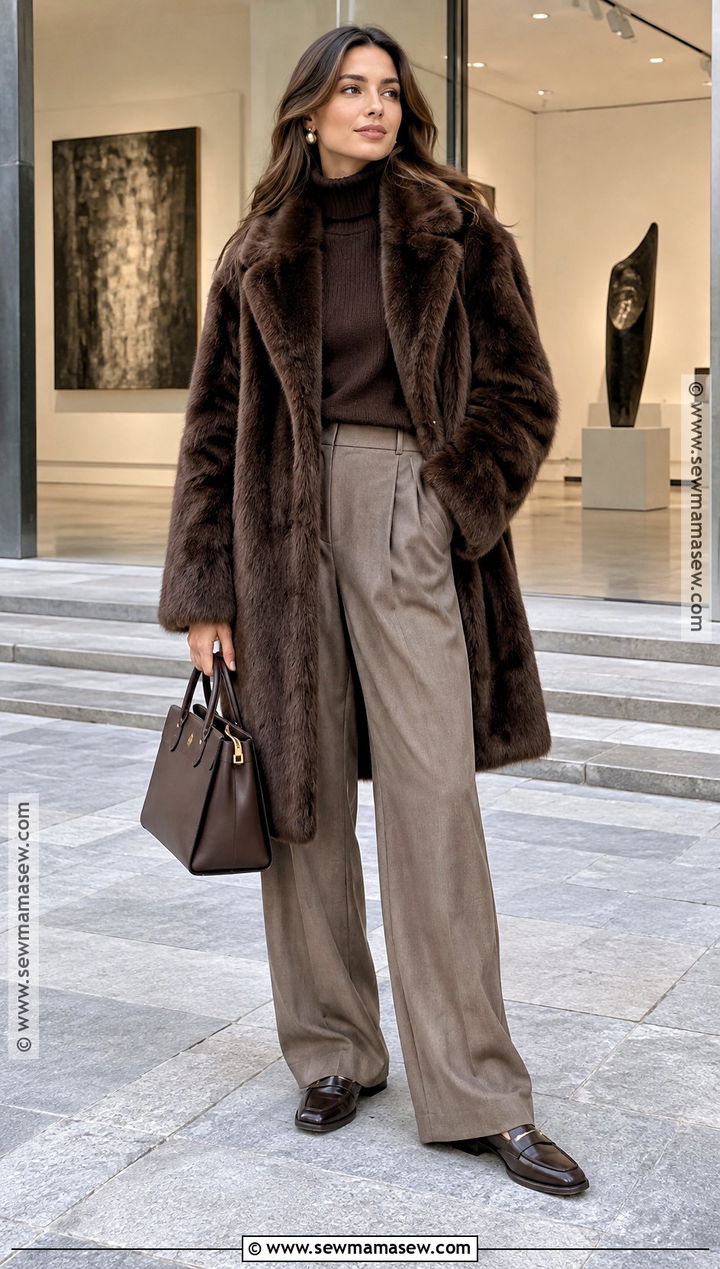 Faux Fur Coat And Relaxed Trousers Autumn Outfit - 15 Autumn Clothes 2026