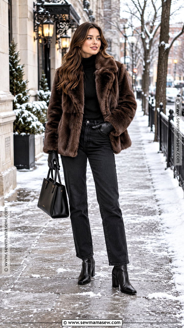 Faux Fur Coat With Black Jeans Outfit - 20 Fall Winter Outfits for Women