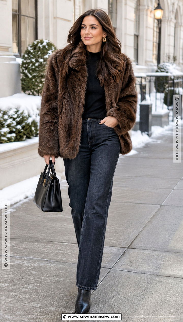 Faux Fur Coat With Straight Leg Jeans And Ankle Boots - 15 Fall Winter 2026 Outfit Ideas