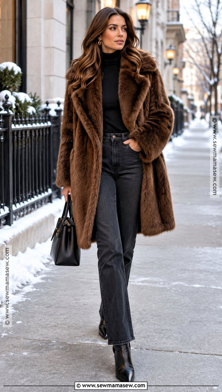 Faux Fur Coat and Dark Denim Outfit - 15 2026 fall and winter fashion ideas