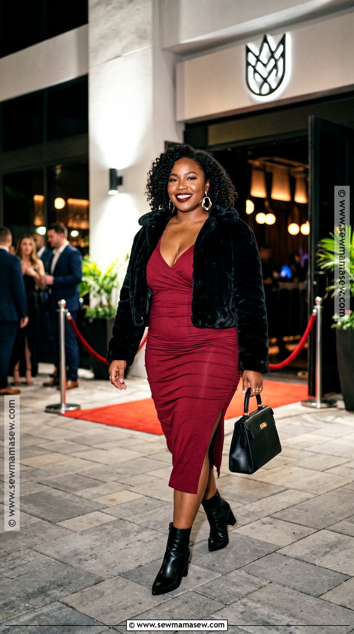 Faux Fur Jacket And Bodycon Midi Dress Club Outfit - 15 club outfits black women fall