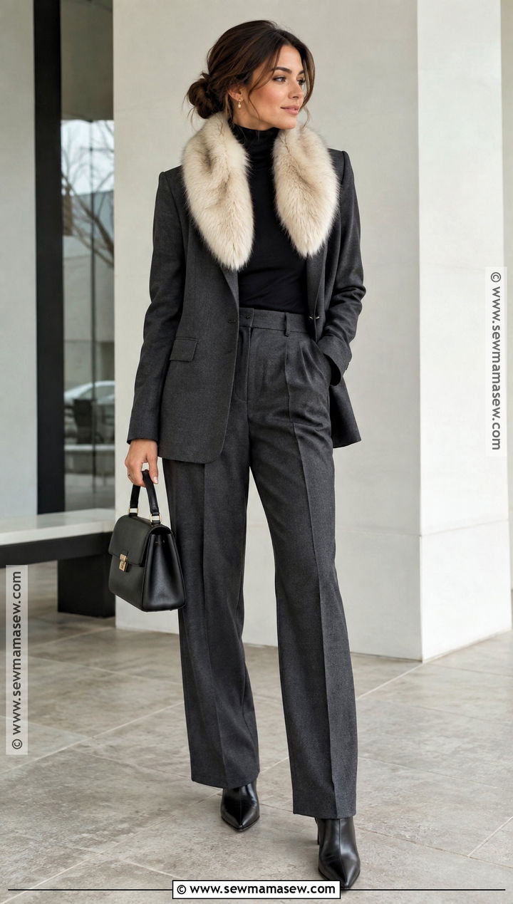 Faux Fur Neck Warmer With Blazer Outfit - 15 cozy accessories for fall and winter