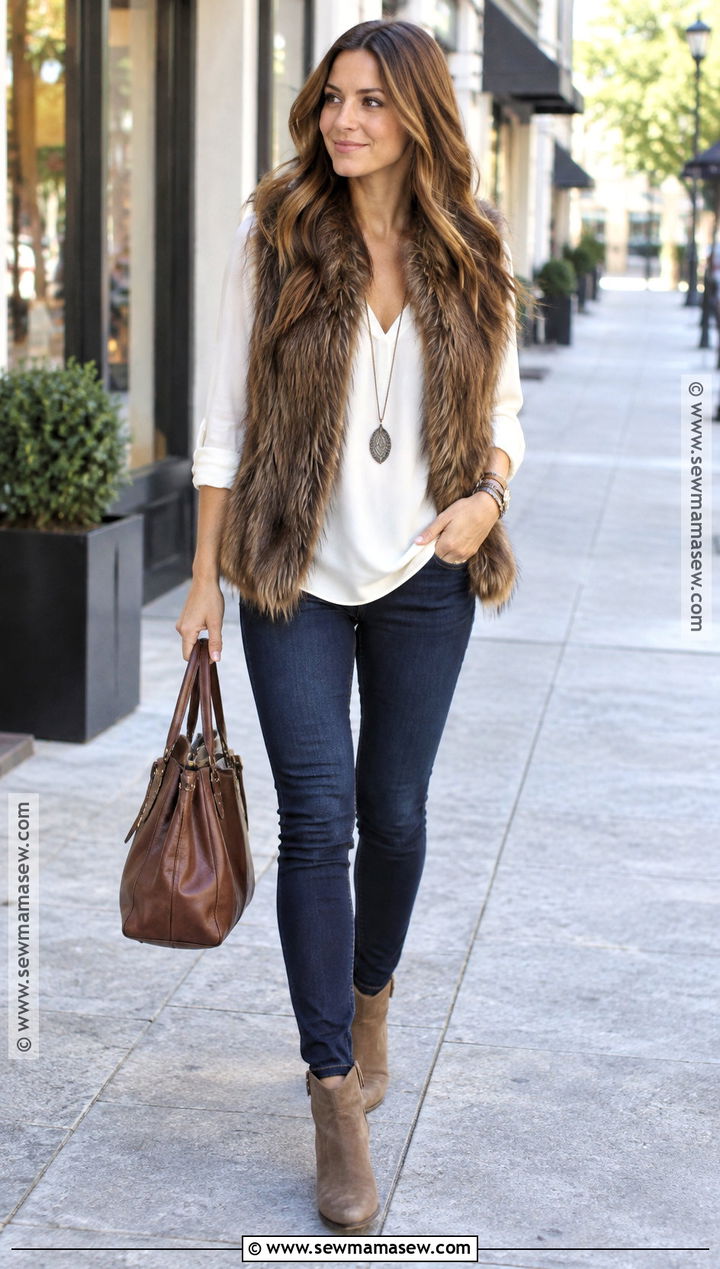 Faux Fur Vest With Blouse And Skinny Jeans - 20 2026 Fall Fashion Ideas