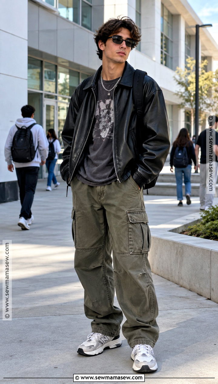 Faux Leather Jacket And Cargo Pants Streetwear Outfit - 20 back to school outfits streetwear