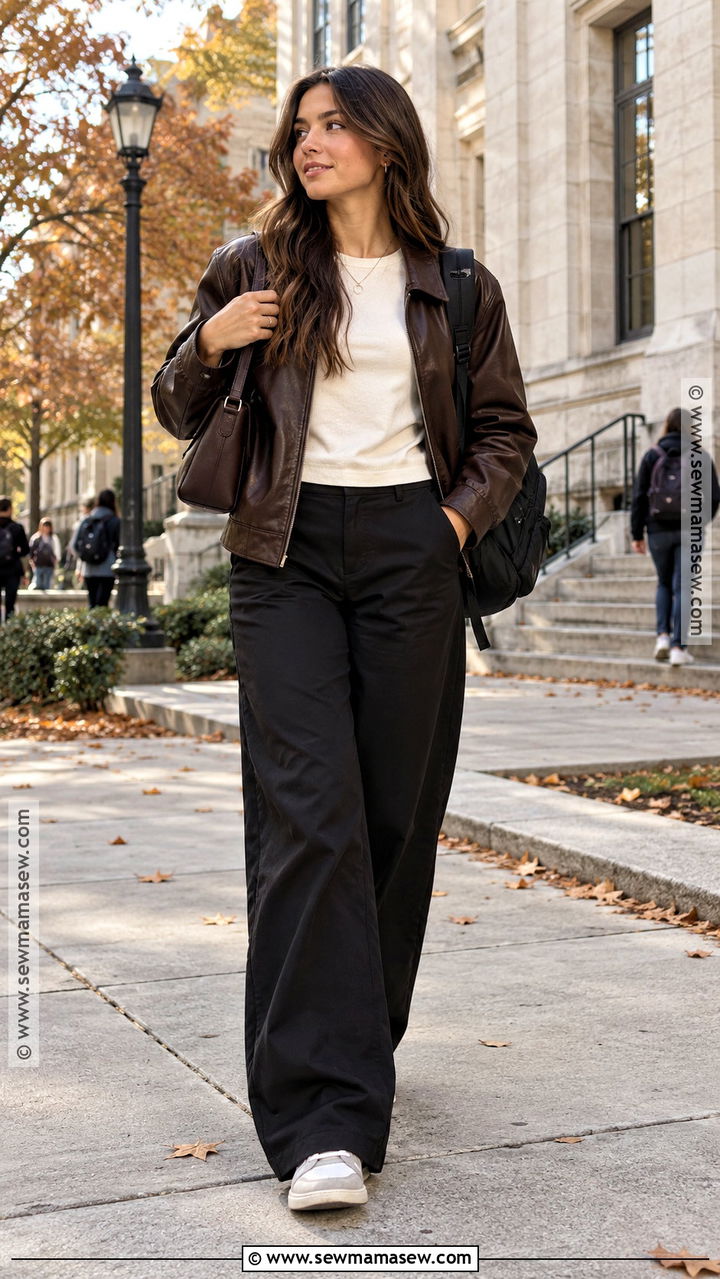 Faux Leather Jacket And Wide Leg Pants School Streetwear Outfit - 20 back to school streetwear outfits