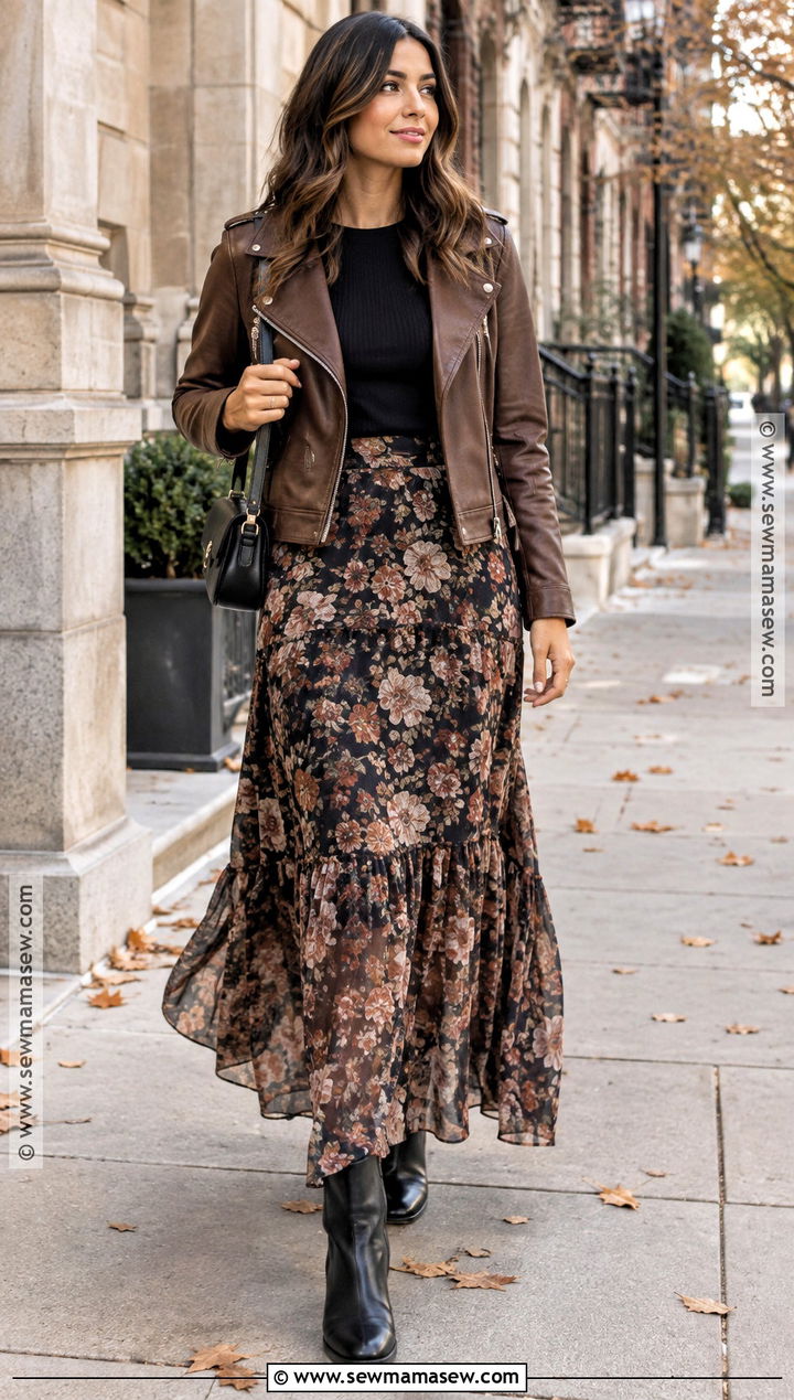Faux Leather Jacket and Maxi Skirt Fall Outfit - 15 affordable fall fashion ideas