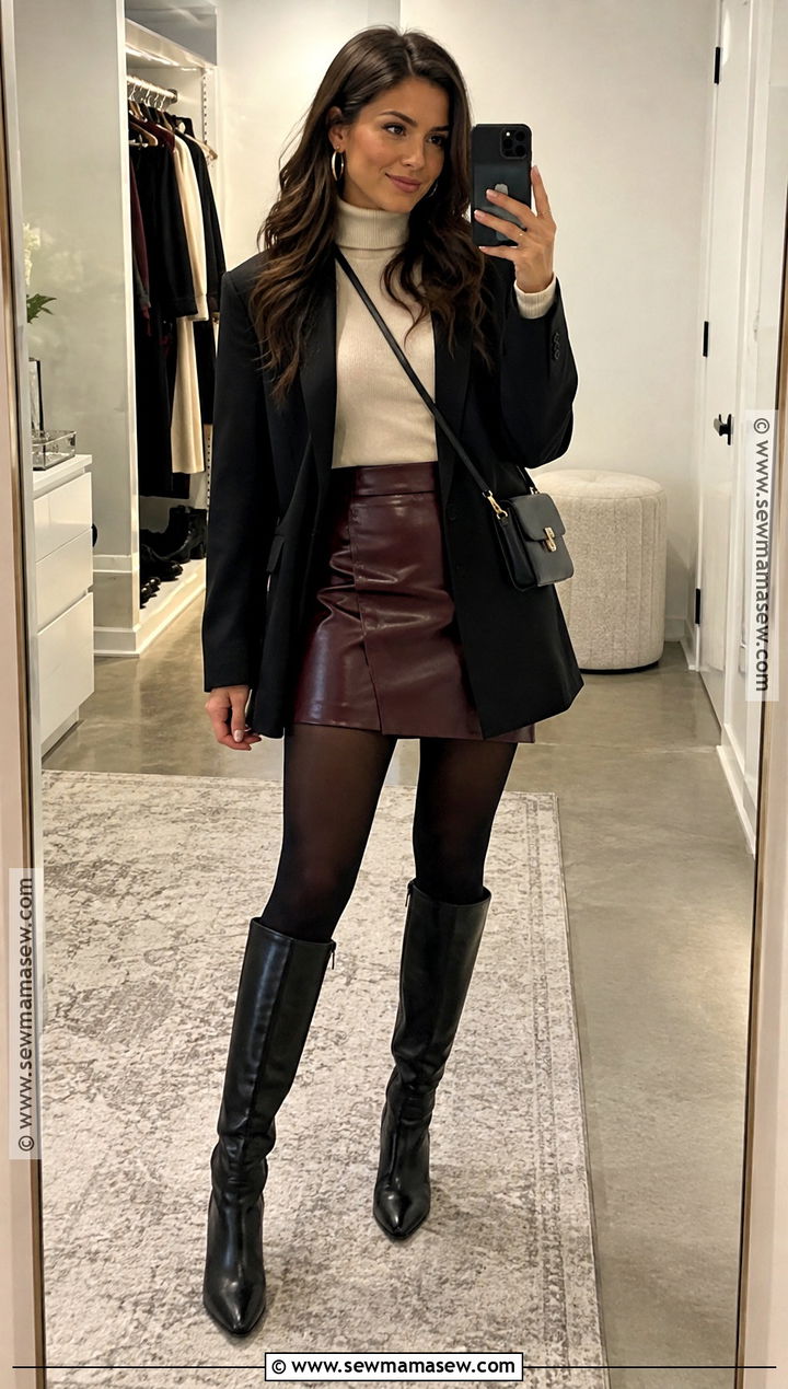 Faux Leather Mini Skirt And Turtleneck Outfit - 20 november bday outfit ideas