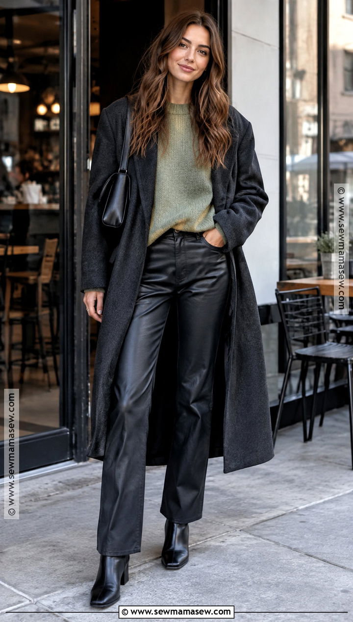 Faux Leather Pants And Oversized Sweater Coffee Date Outfit - 20 coffee date outfit fall ideas