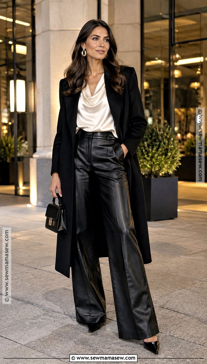 Faux Leather Pants And Satin Blouse Fall Night Out Outfit - 20 fall outfits women night out