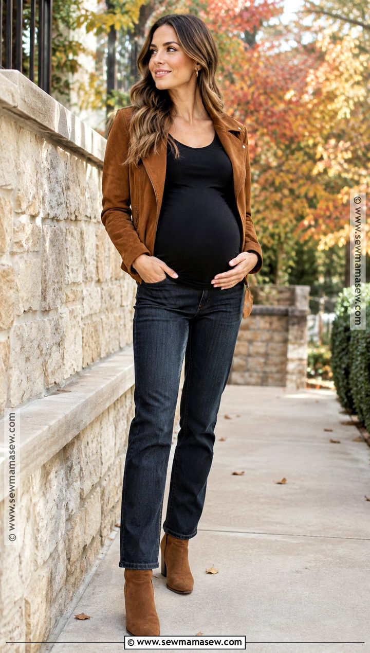 Faux Suede Jacket With Maternity Jeans - 15 fall maternity photos jeans