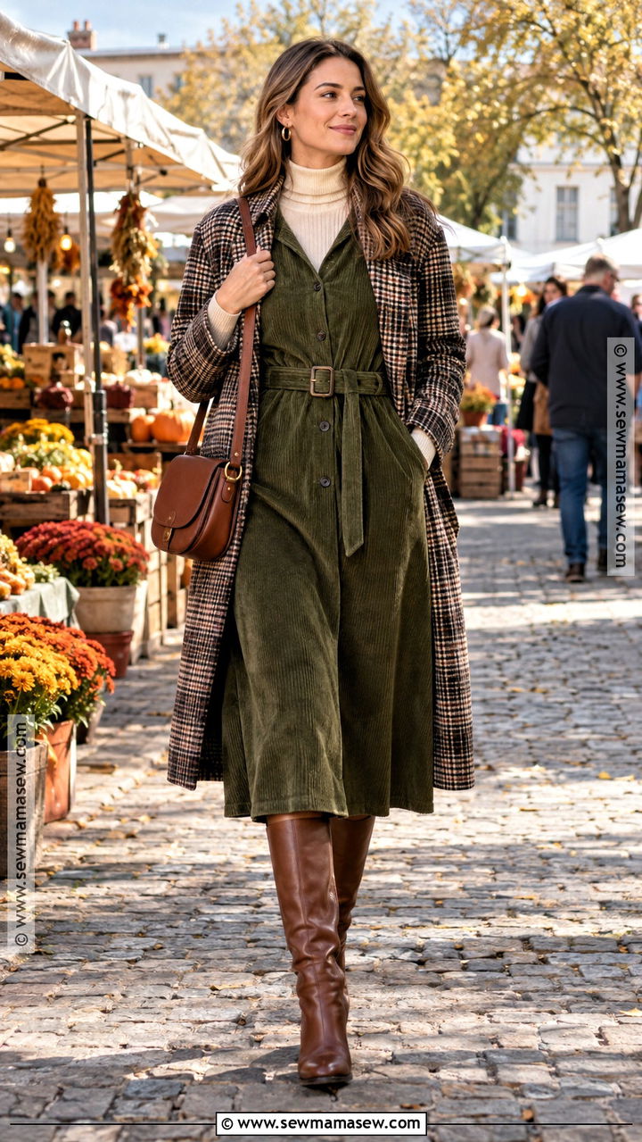 Feminine Autumn Corduroy Dress And Boots Outfit - 20 Autumn Outfits Feminine
