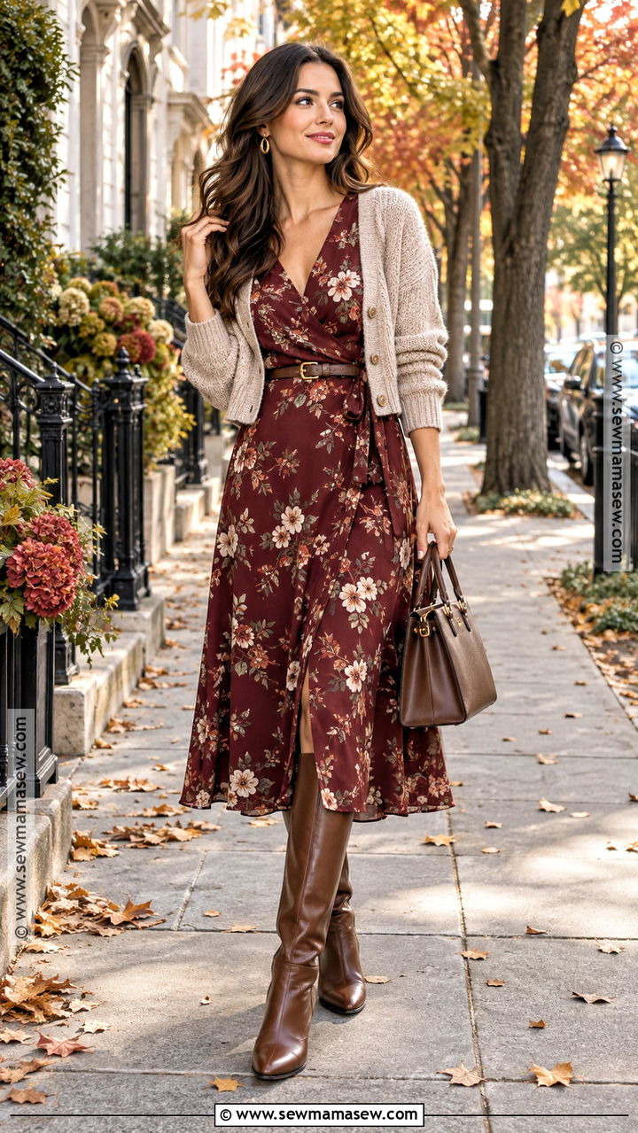 Feminine Autumn Floral Midi Dress Outfit - 20 Autumn Outfits Feminine