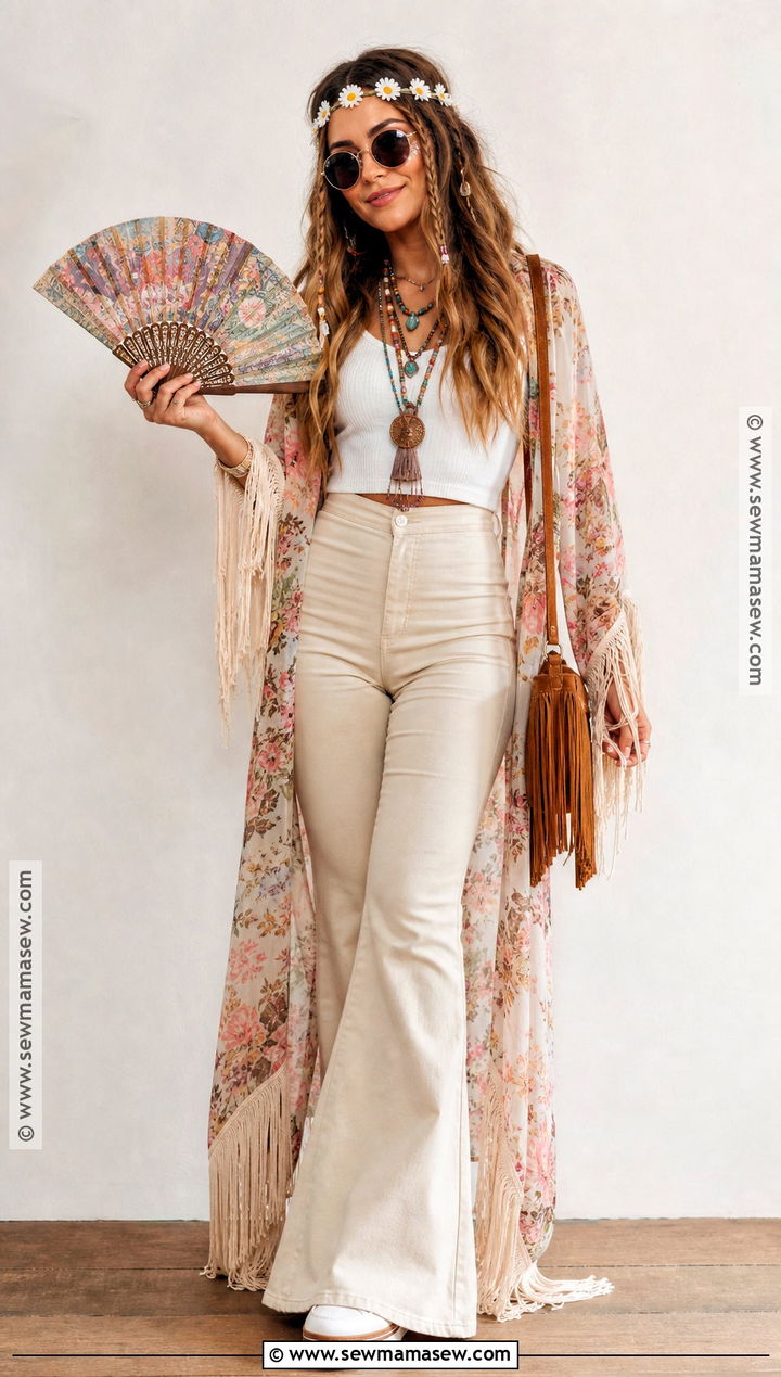 Festival Hippie Costume With Fringe Kimono - 45 hippie costume ideas