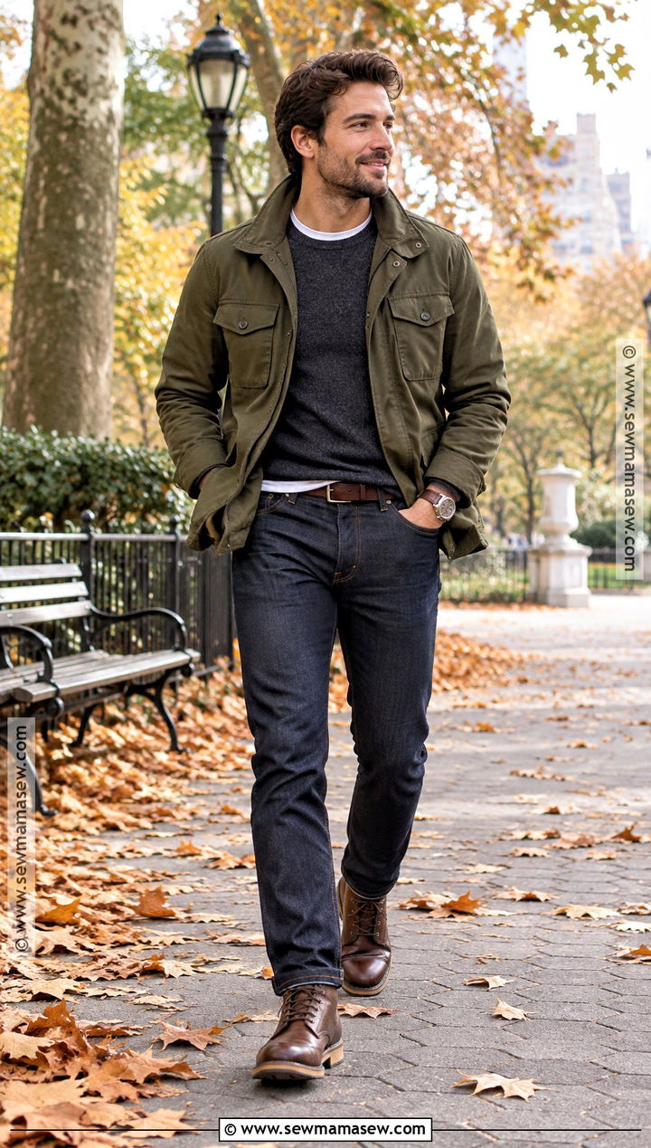 Field Jacket Autumn Outfit With Dark Jeans - 25 autumn outfits men casual