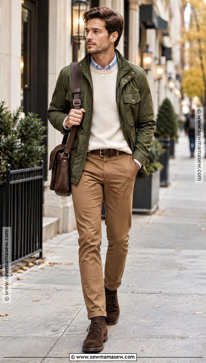 Field Jacket Fall Outfit With Sweater And Chinos - 15 Fall Looks for Men