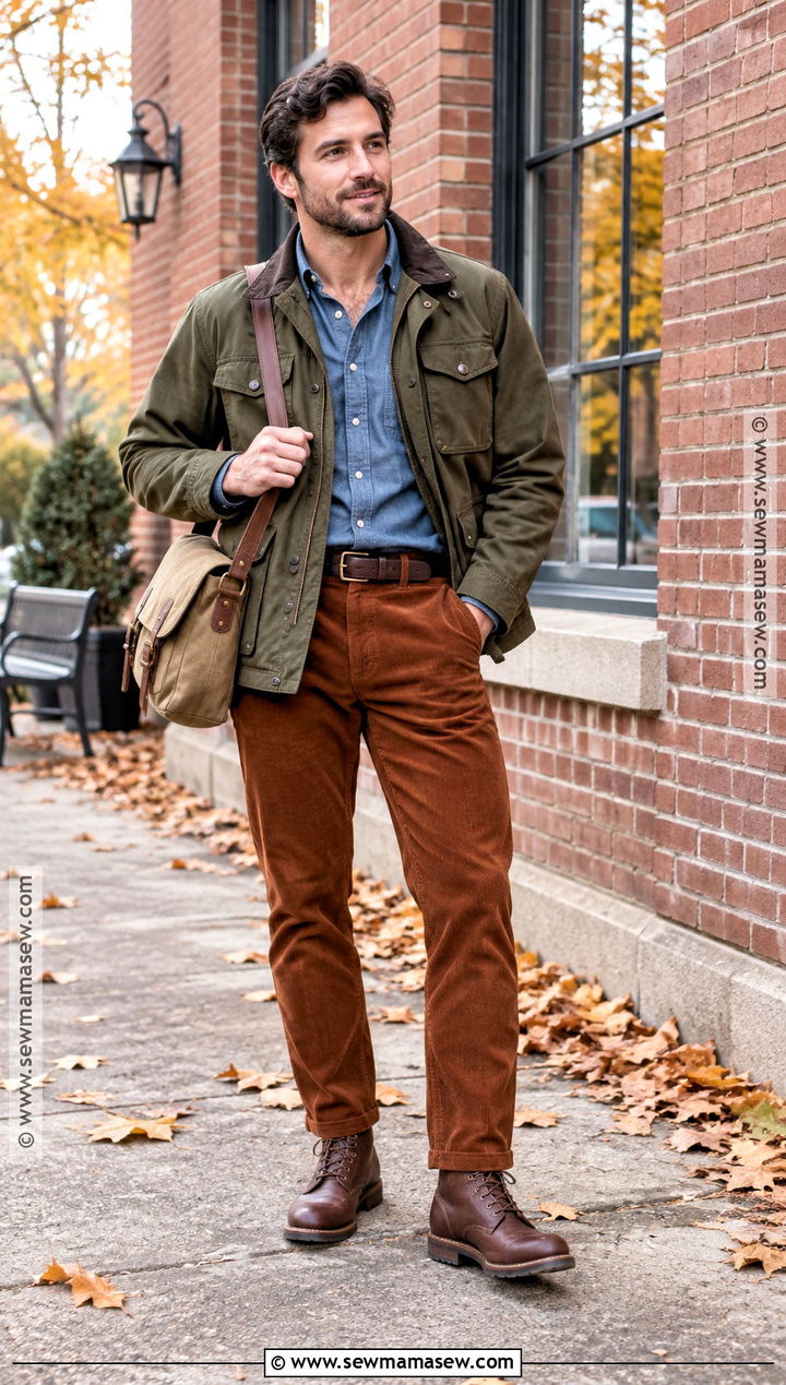 Field Jacket With Chambray Shirt And Corduroy Pants - 20 Mens Fall Style Ideas