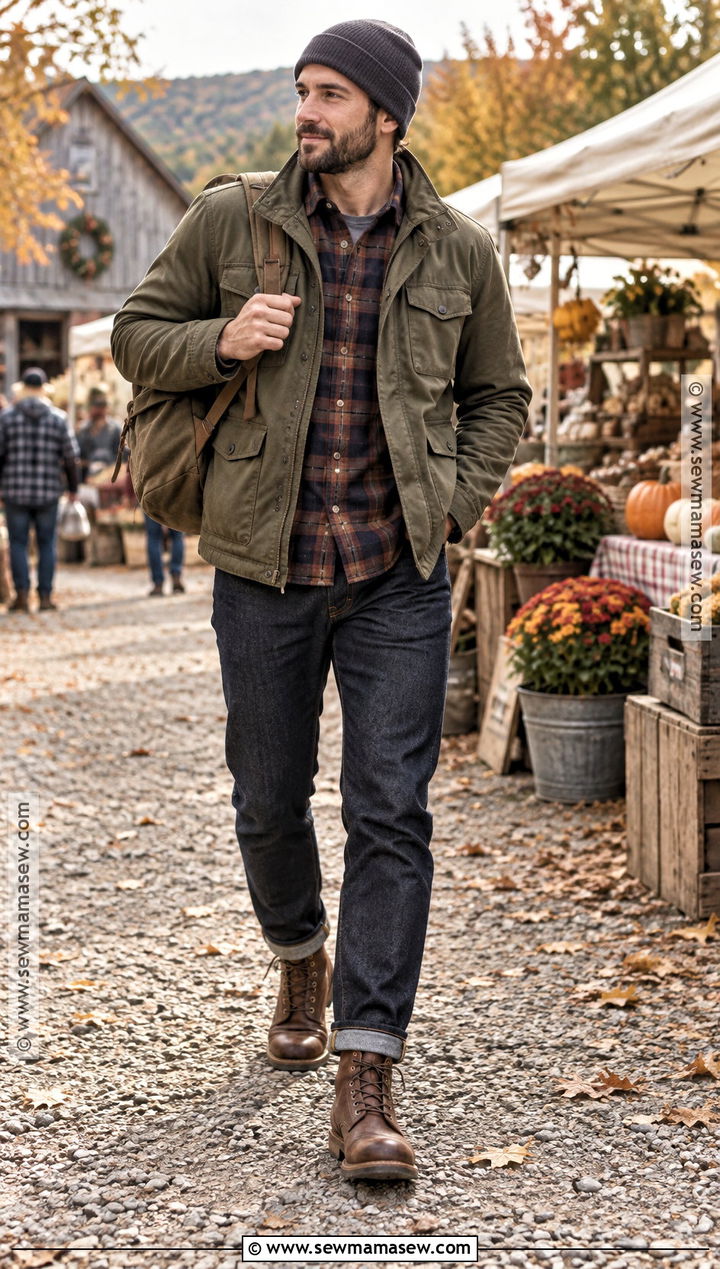 Field Jacket With Flannel Shirt And Raw Denim - 15 mens autumn jackets