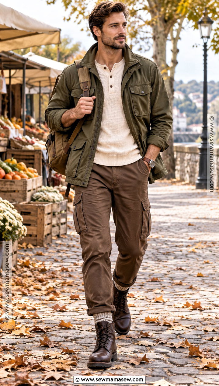 Field Jacket With Henley And Cargo Pants - 15 Male Outfits Autumn