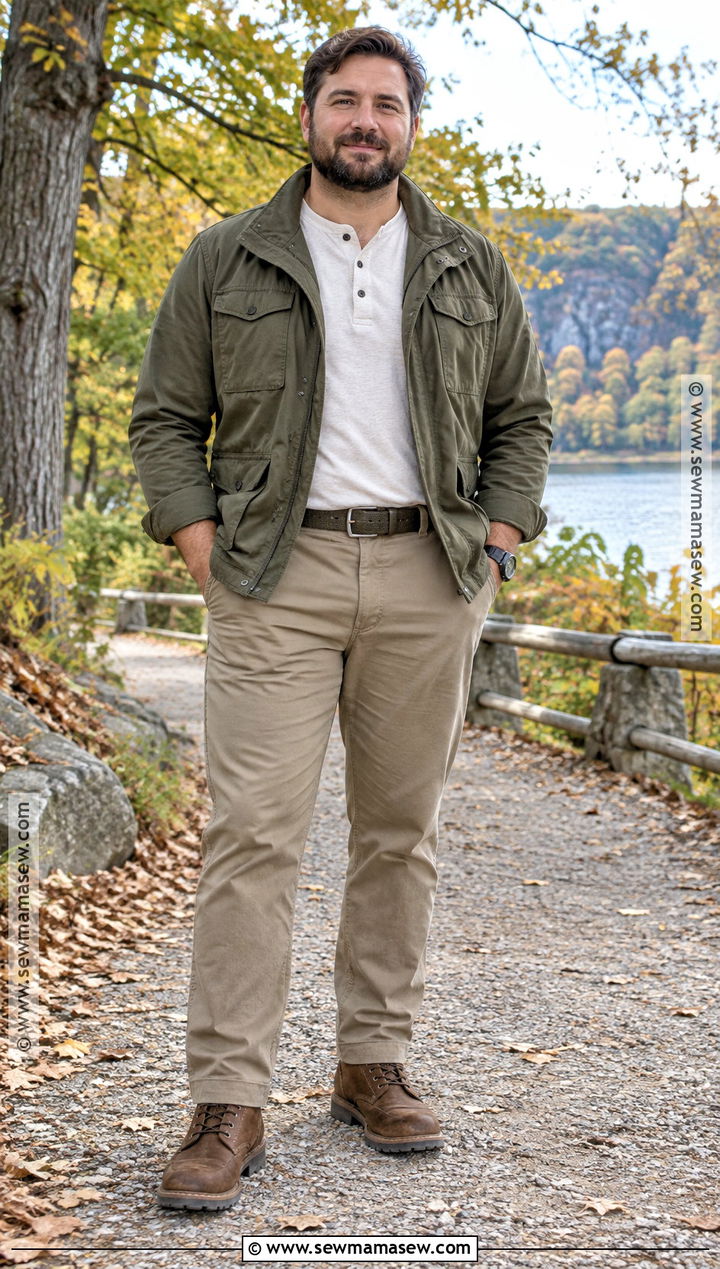Field Jacket With Henley And Khaki Pants - 25 fall fits for men