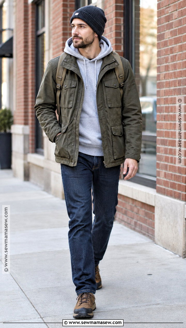 Field Jacket With Hoodie And Jeans - 20 Casual Outfits Men Fall