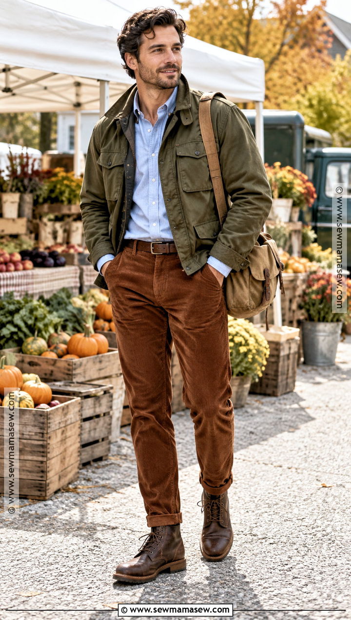 Field Jacket With Oxford Shirt And Corduroy Pants - 20 autumn male outfit ideas