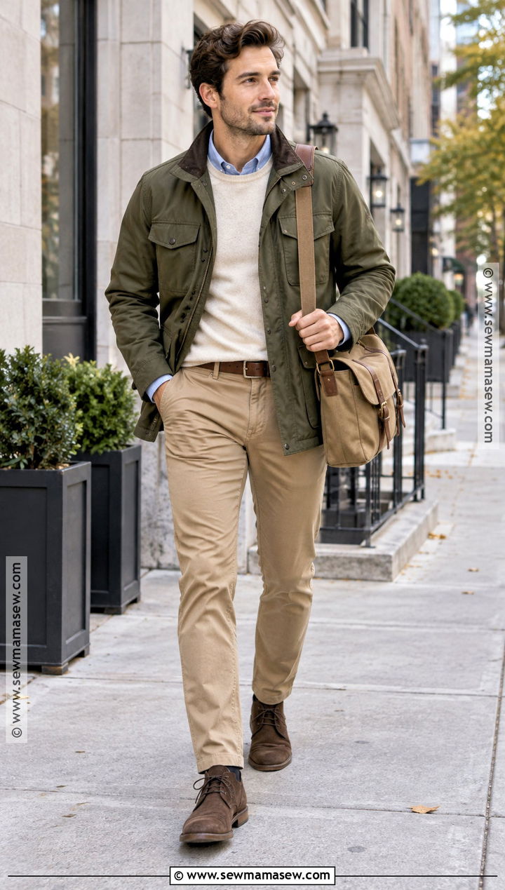 Field Jacket With Oxford Shirt and Chinos - 15 fall jackets outfit for men