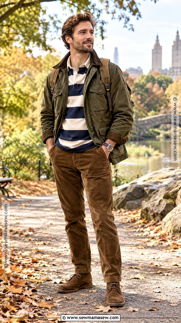 Field Jacket With Rugby Shirt and Corduroy Pants - 20 fit inspo men autumn ideas