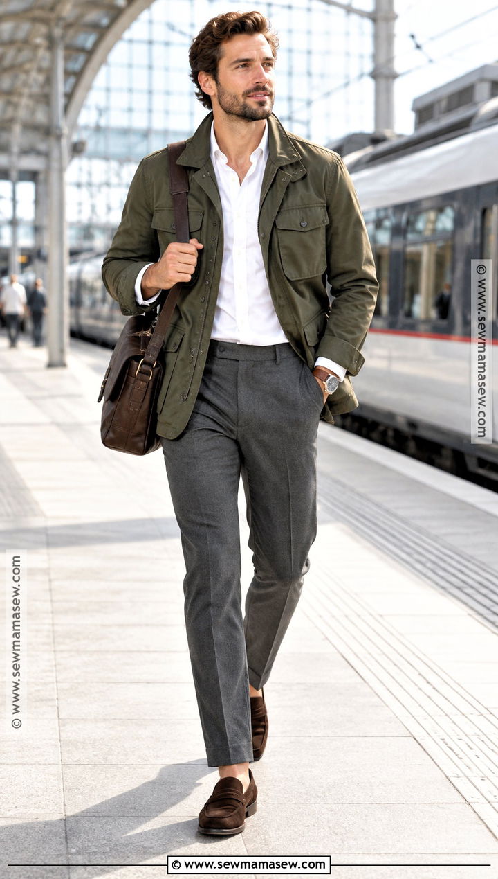 Field Jacket With Shirt And Tailored Trousers - 15 Mens Smart Casual Outfits Autumn
