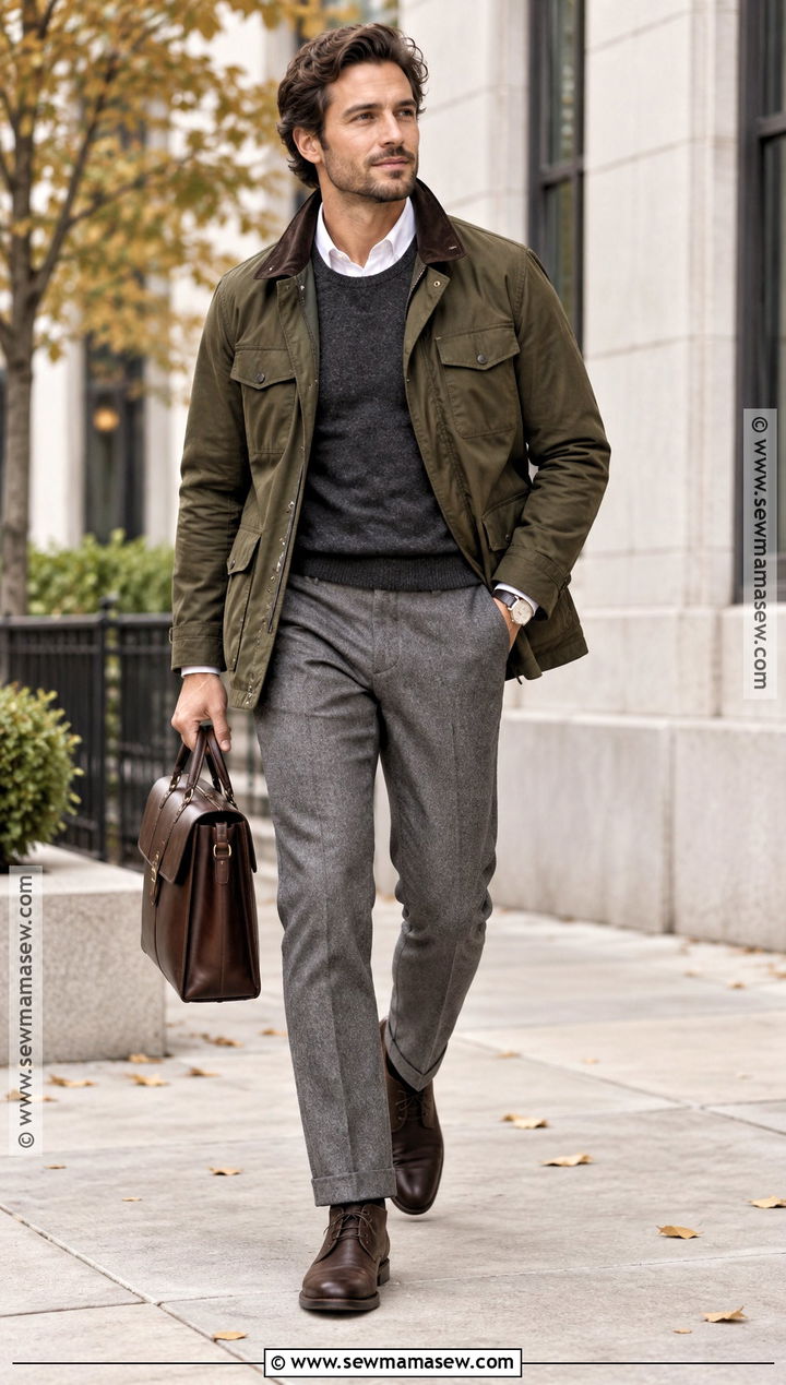 Field Jacket and Flannel Trousers Fall Work Outfit - 15 fall work outfits for men